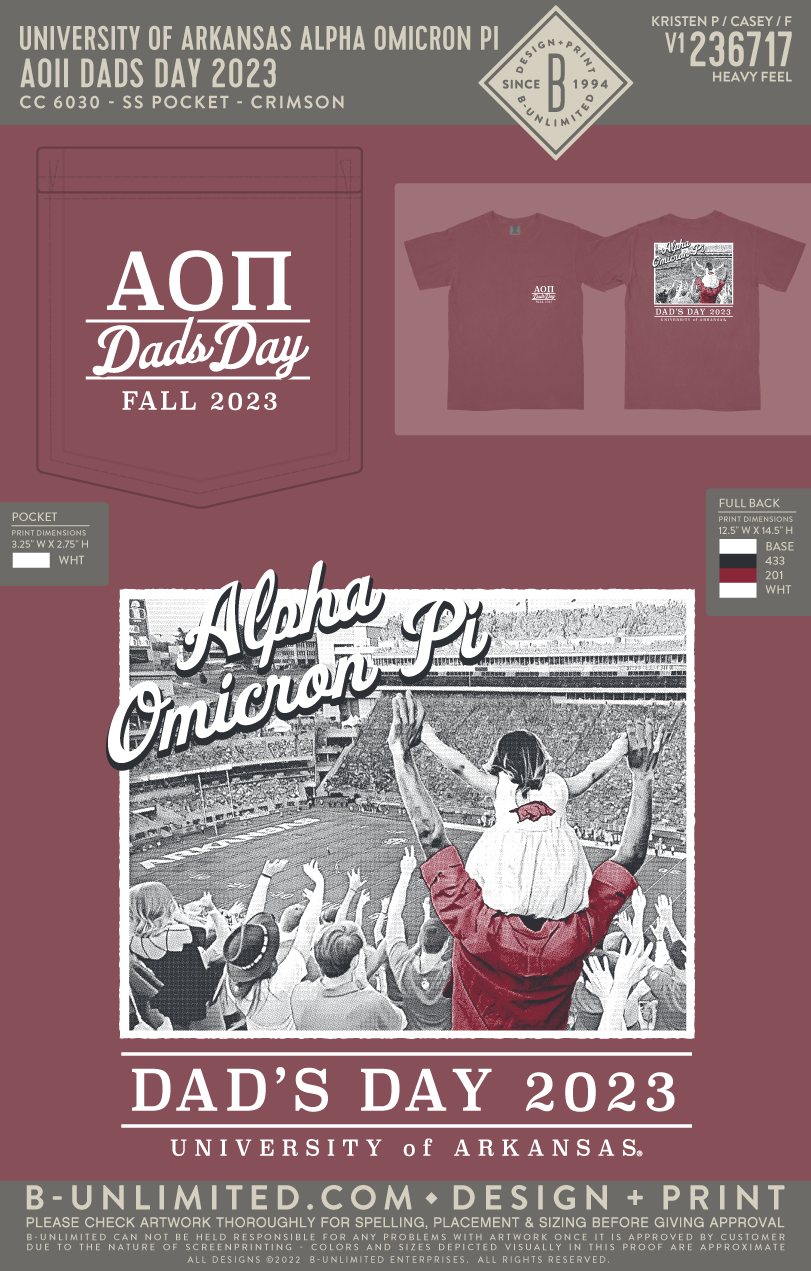University of Arkansas Alpha Omicron Pi - AOII Dads Day 2023 (EOYFALL23) - CC - 6030 - SS Pocket - Crimson
