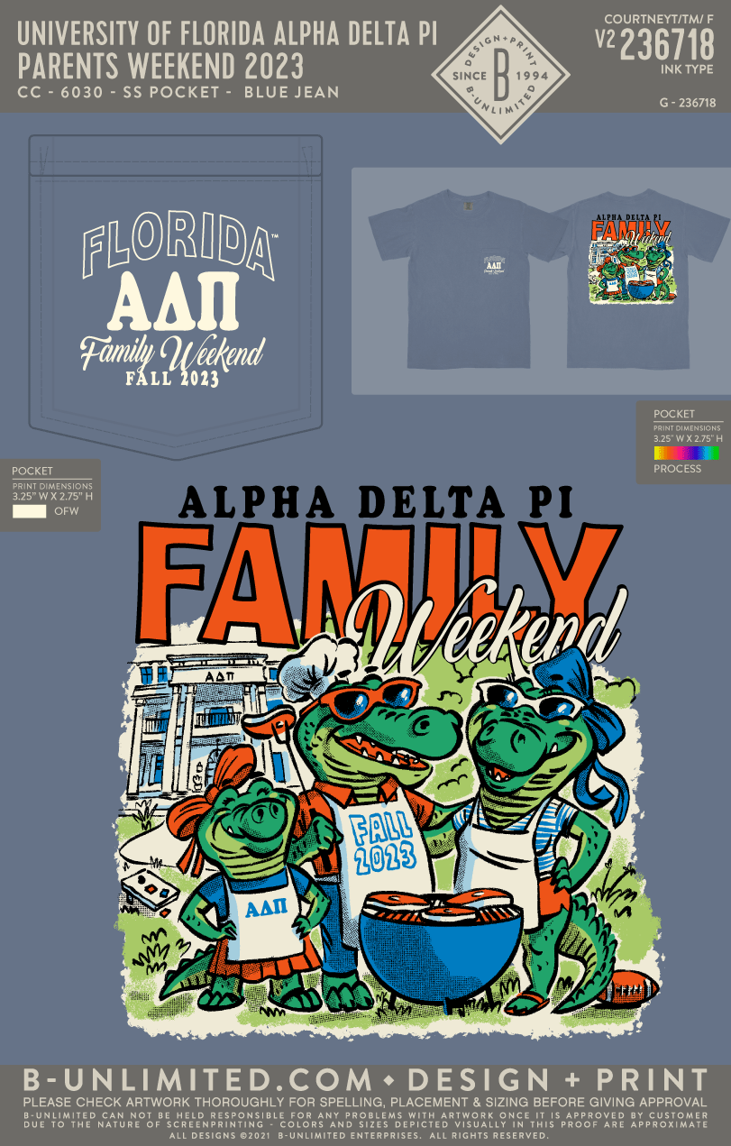 University of Florida Alpha Delta Pi - parents weekend 2023 (EOYFALL23) - CC - 6030 - SS Pocket - Blue Jean