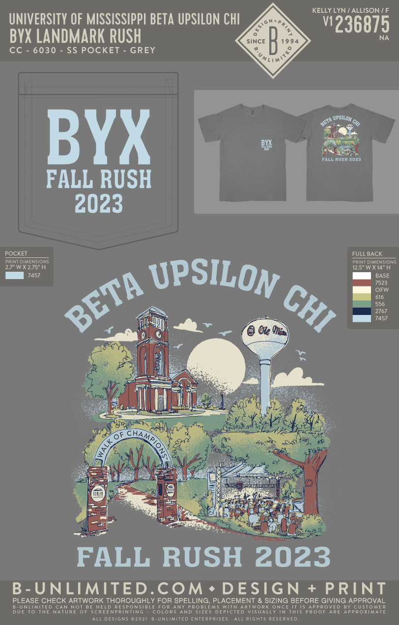 University of Mississippi Beta Upsilon Chi - BYX Landmark Rush - CC - 6030 - SS Pocket - Grey