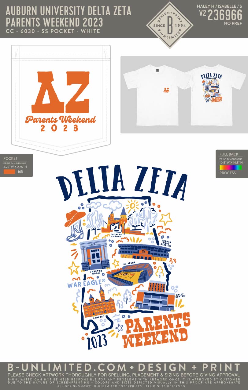 Auburn University Delta Zeta - Parents Weekend 2023 - CC - 6030 - SS Pocket - White