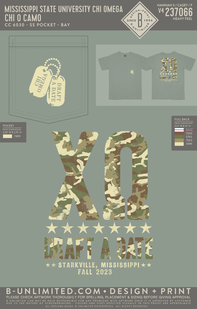 Mississippi State University Chi Omega - Chi O Camo - CC - 6030 - SS Pocket - Bay