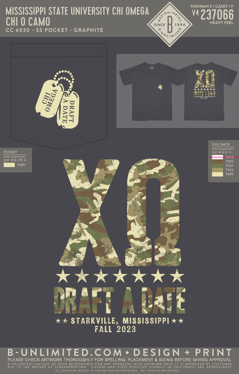 Mississippi State University Chi Omega - Chi O Camo - CC - 6030 - SS Pocket - Graphite