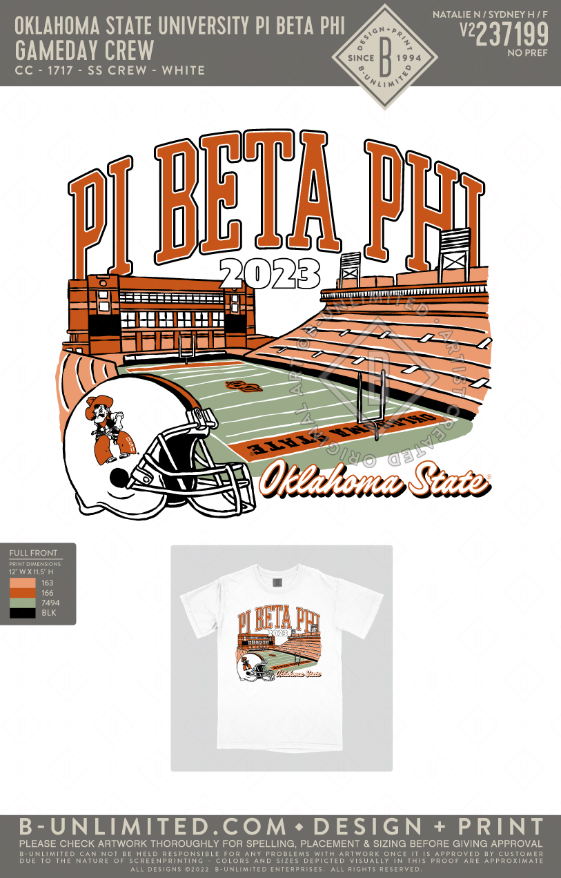 Oklahoma State University Pi Beta Phi - Gameday Crew (EOY FALL 23) - CC - 1717 - SS Crew - White
