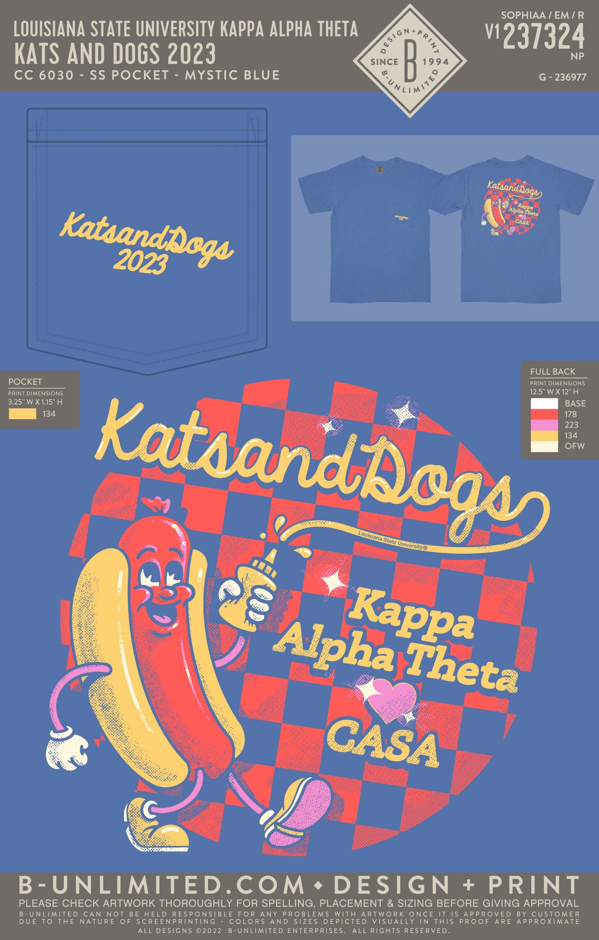 Louisiana State University Kappa Alpha Theta - Kats and Dogs 2023 - CC - 6030 - SS Pocket - Mystic Blue