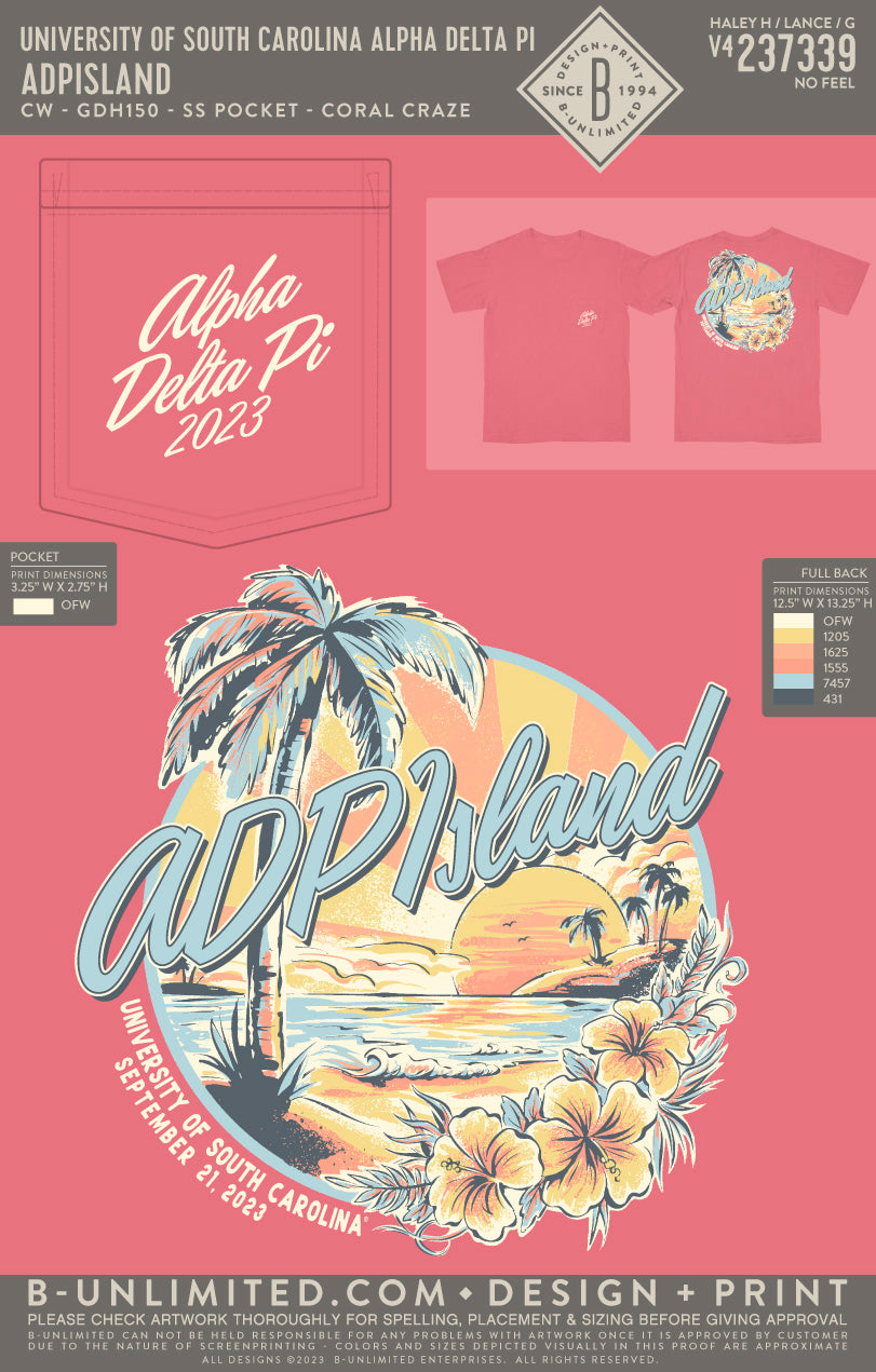 University of South Carolina Alpha Delta Pi - ADPIsland - CW - GDH150 - SS Pocket - Coral Craze