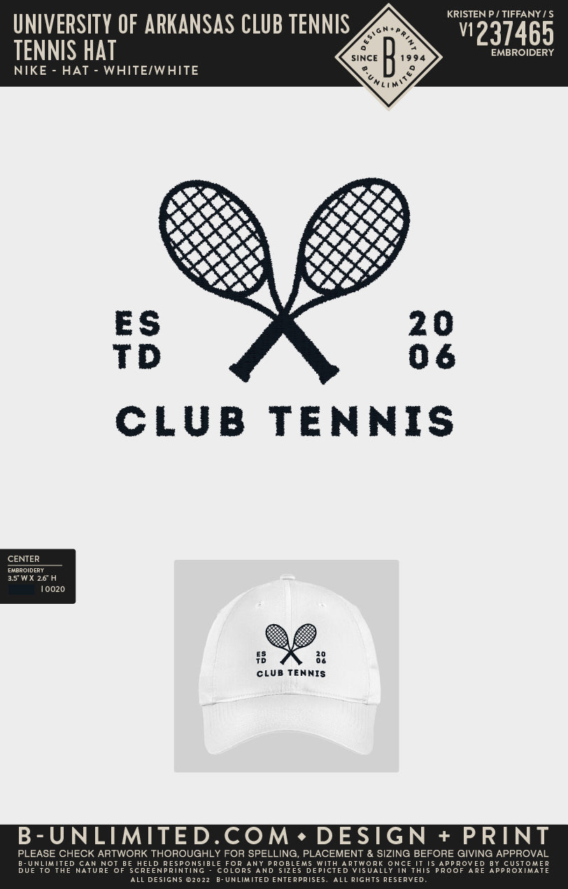 University of Arkansas Club Tennis - Tennis Hat - Adams - AD969 - Hat - White
