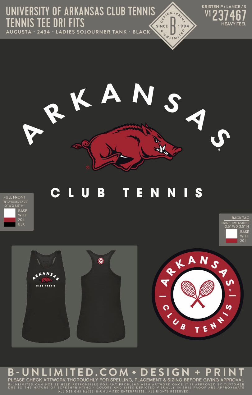 University of Arkansas Club Tennis - Tennis Tee Dri Fits - Augusta - 2434 - LADIES SOJOURNER TANK - Black