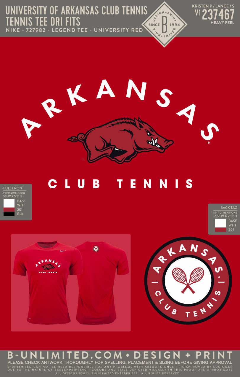 University of Arkansas Club Tennis - Tennis Tee Dri Fits - Nike - DV7299 - Recycled Legend Tee - University Red