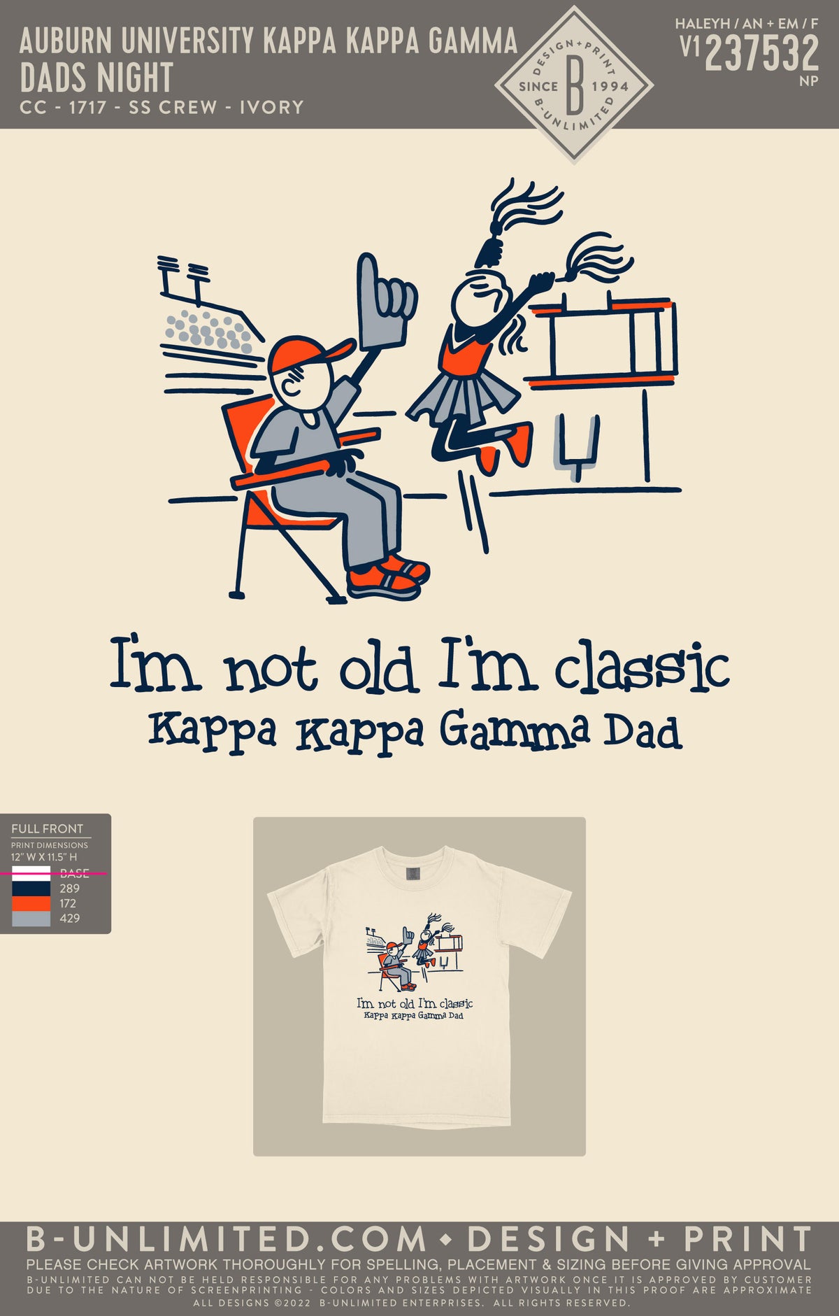 Auburn University Kappa Kappa Gamma - Dads Night - CC - 1717 - SS Crew - Ivory