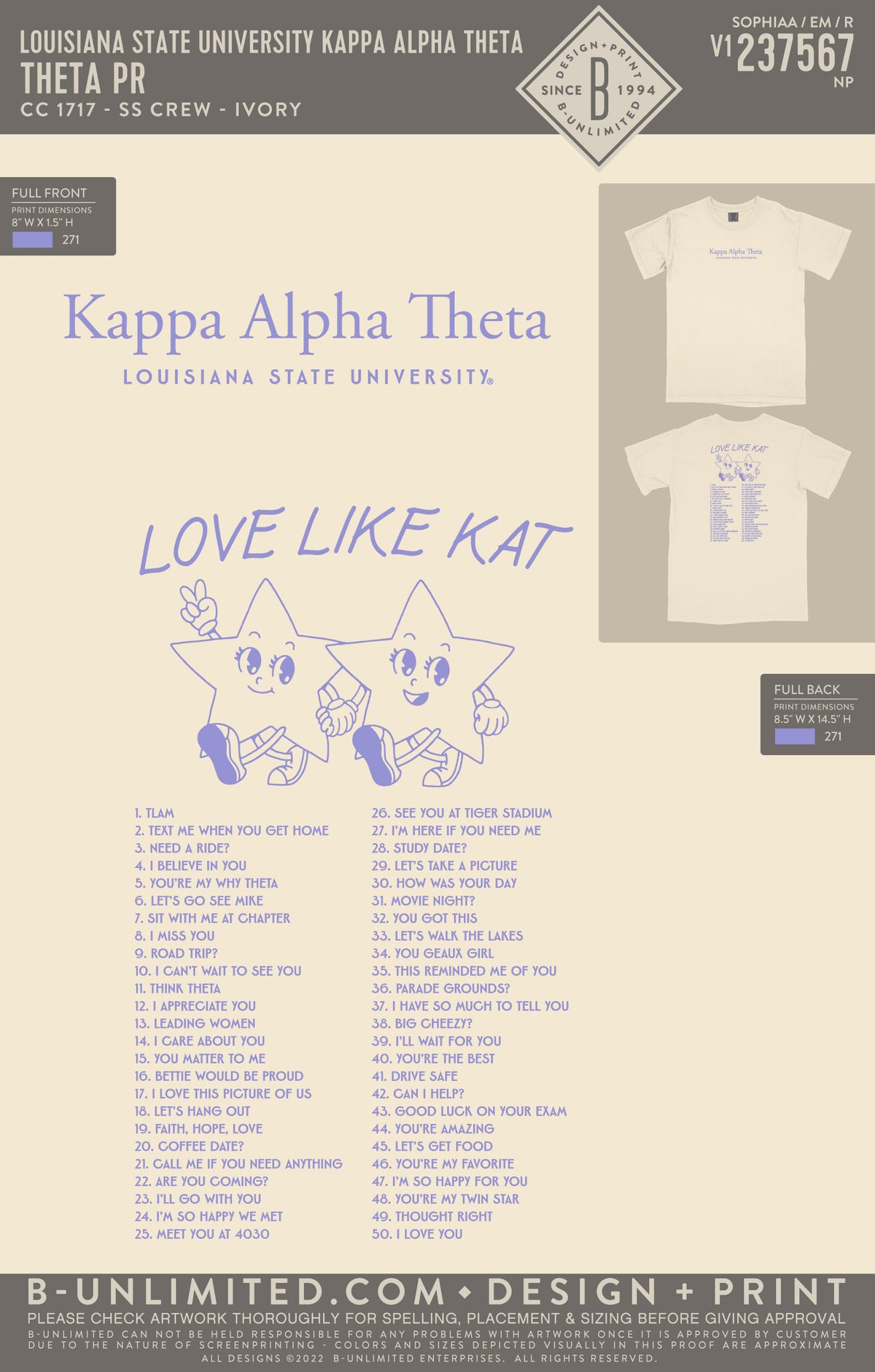 Louisiana State University Kappa Alpha Theta - THETA PR - CC - 1717 - SS Crew - Ivory