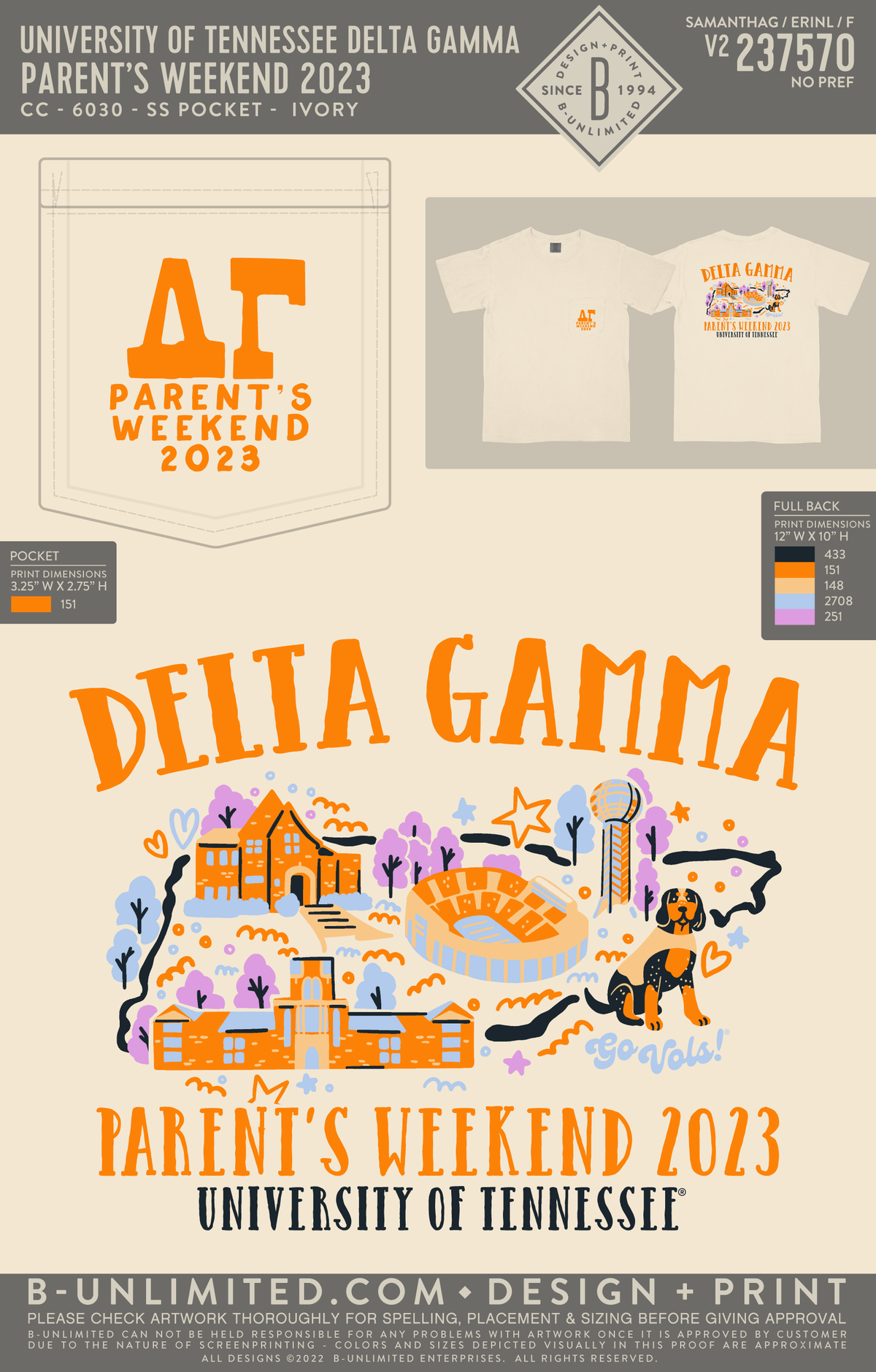 University of Tennessee Delta Gamma - Parent's Weekend 2023 (EOYFALL23) - CC - 6030 - SS Pocket - Ivory