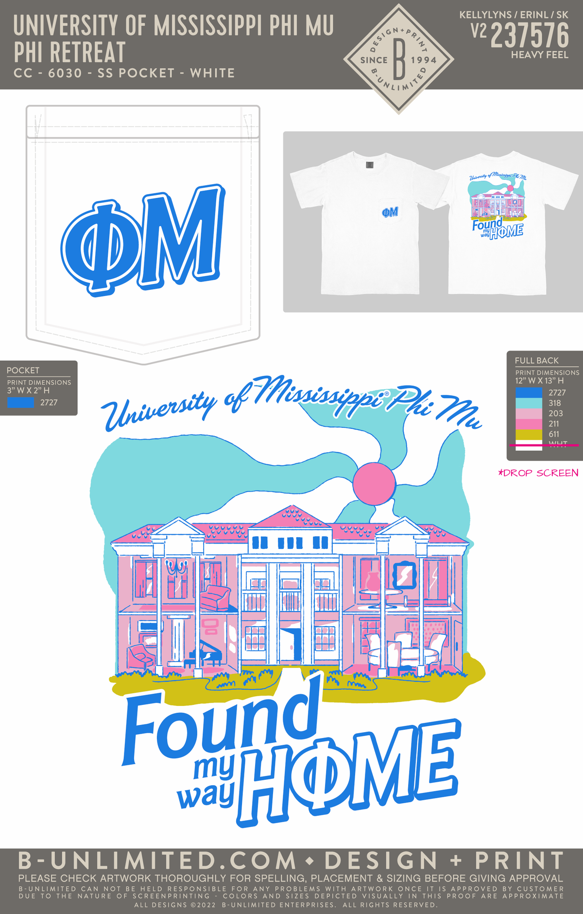 University of Mississippi Phi Mu - Phi Retreat (EOYFALL23) - CC - 6030 - SS Pocket - White