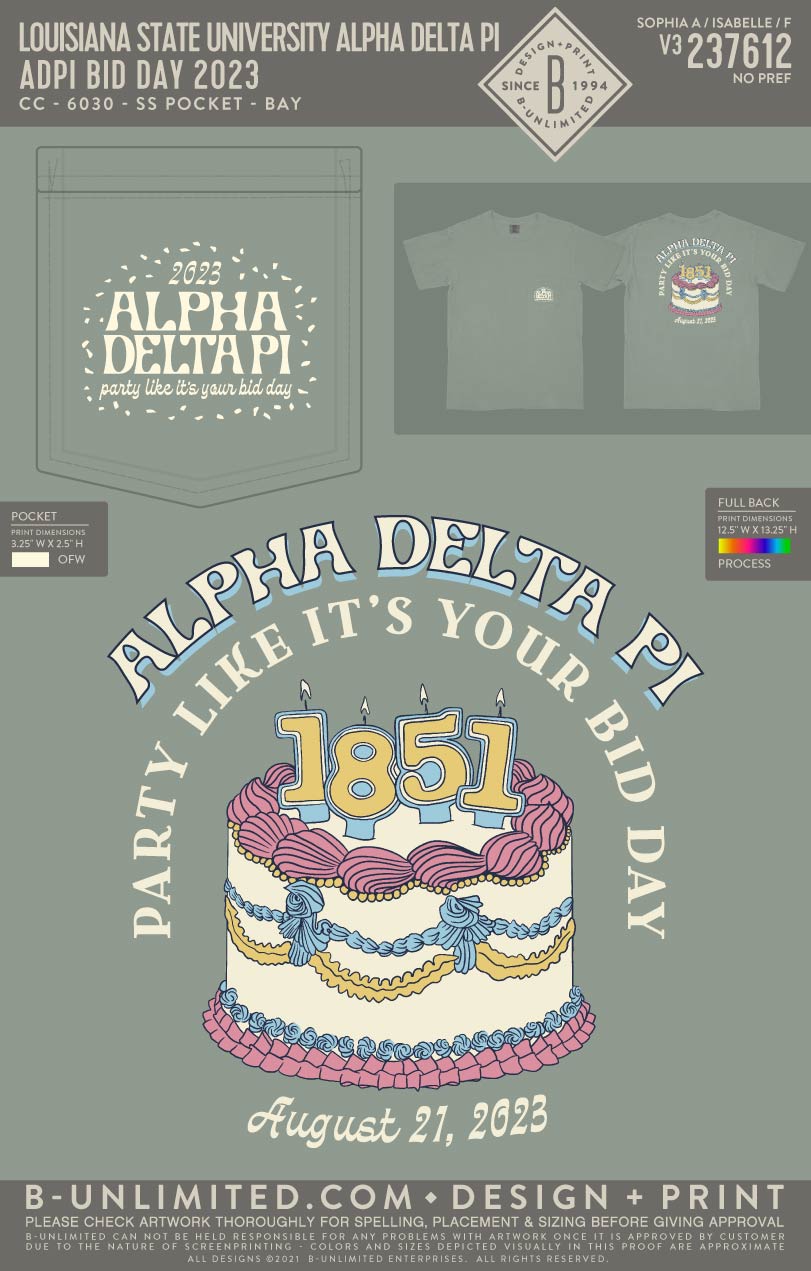 Louisiana State University Alpha Delta Pi - ADPI Bid Day 2023 - CC - 6030 - SS Pocket - Bay