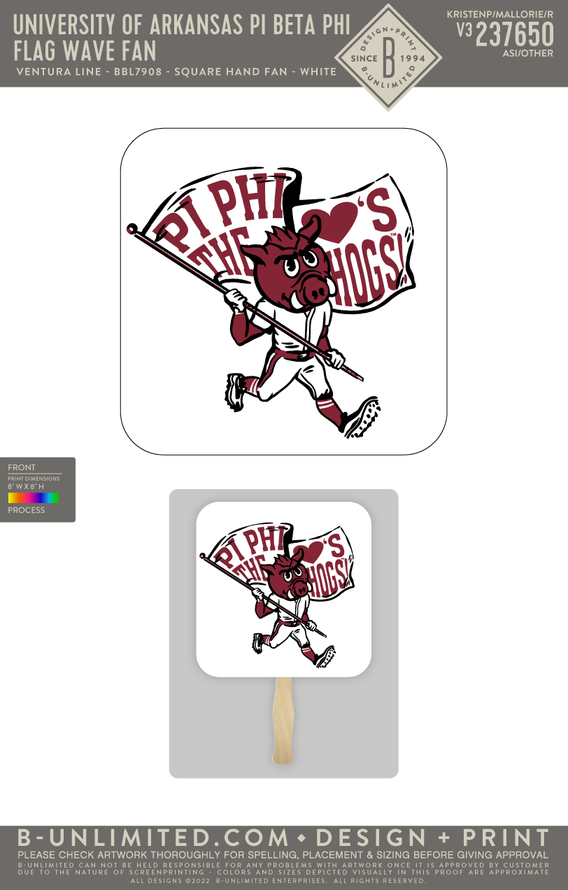 University of Arkansas Pi Beta Phi - Flag Wave Fan (PACK OF 5) - Ventura Line - BL7908 - Fan - Multi