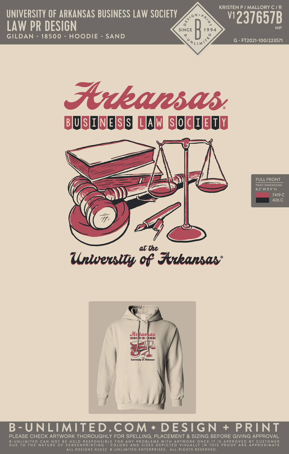 University of Arkansas Business Law Society - Law PR design (Hoodie) - Gildan - 18500 - Hoodie - Sand