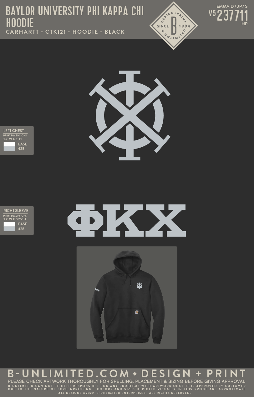 Baylor University Phi Kappa Chi - Hoodie - Carhartt - CTK121 - mid-weight hoodie - Black