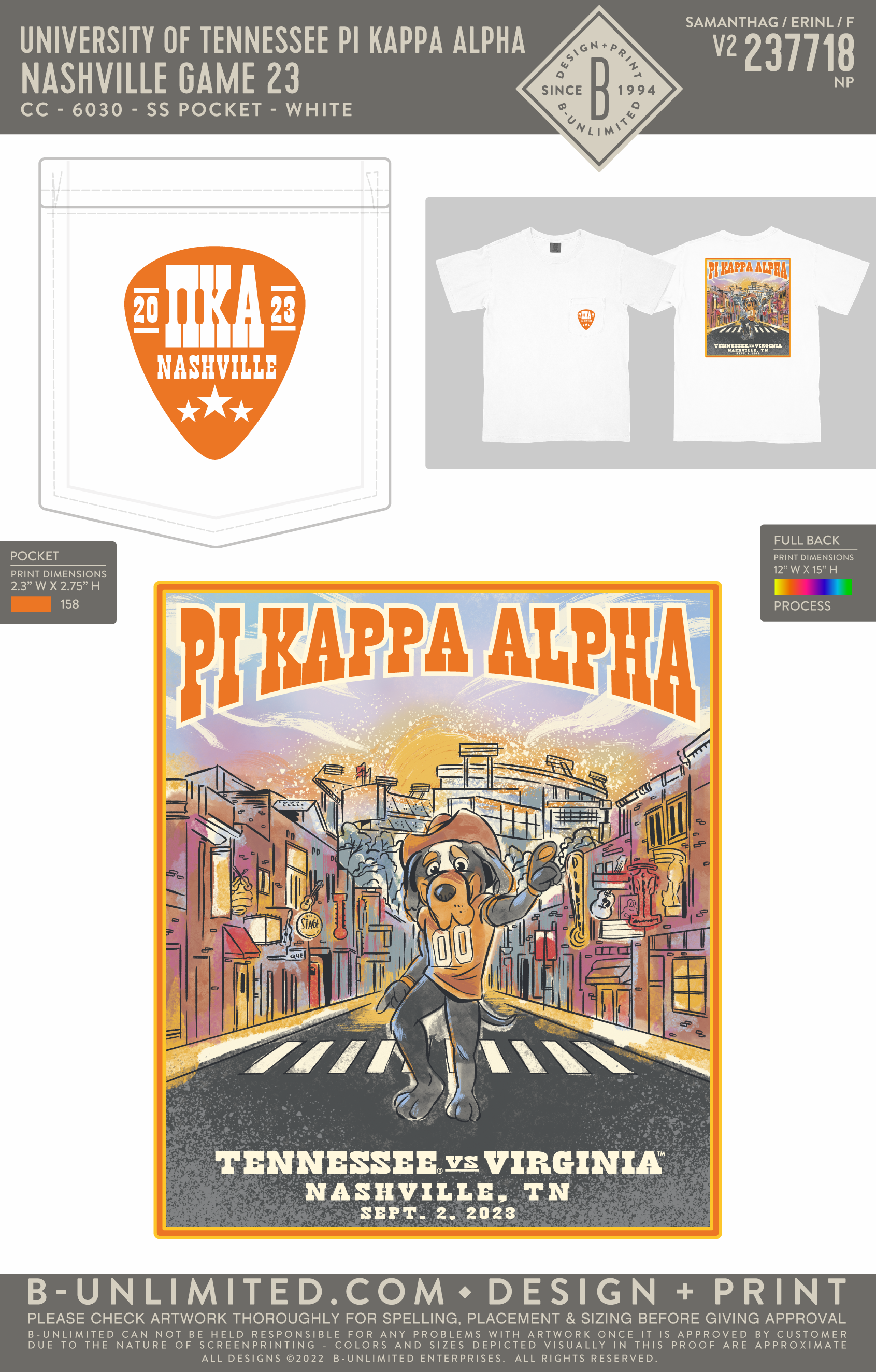 University of Tennessee Pi Kappa Alpha - Nashville Game 23 - CC - 6030 - SS Pocket - White
