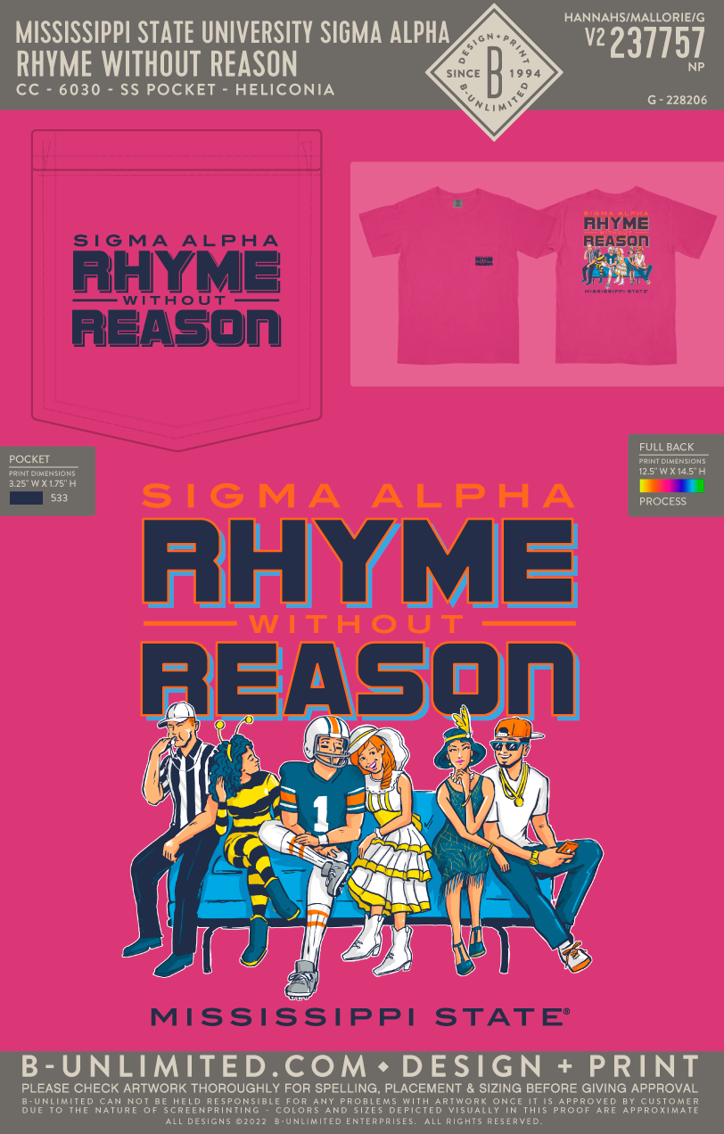 Mississippi State University Sigma Alpha - Rhyme Without Reason - CC - 6030 - SS Pocket - Heliconia