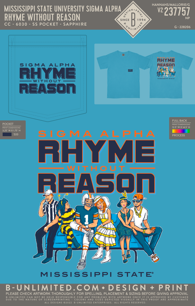 Mississippi State University Sigma Alpha - Rhyme Without Reason - CC - 6030 - SS Pocket - Sapphire