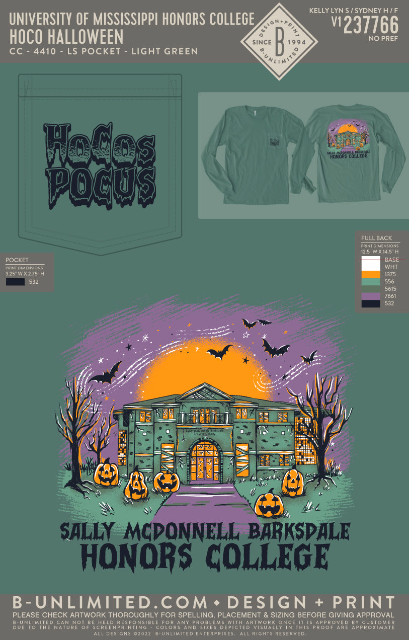 University of Mississippi Honors College - HOCO Halloween - CC - 4410 - LS Pocket - Light Green