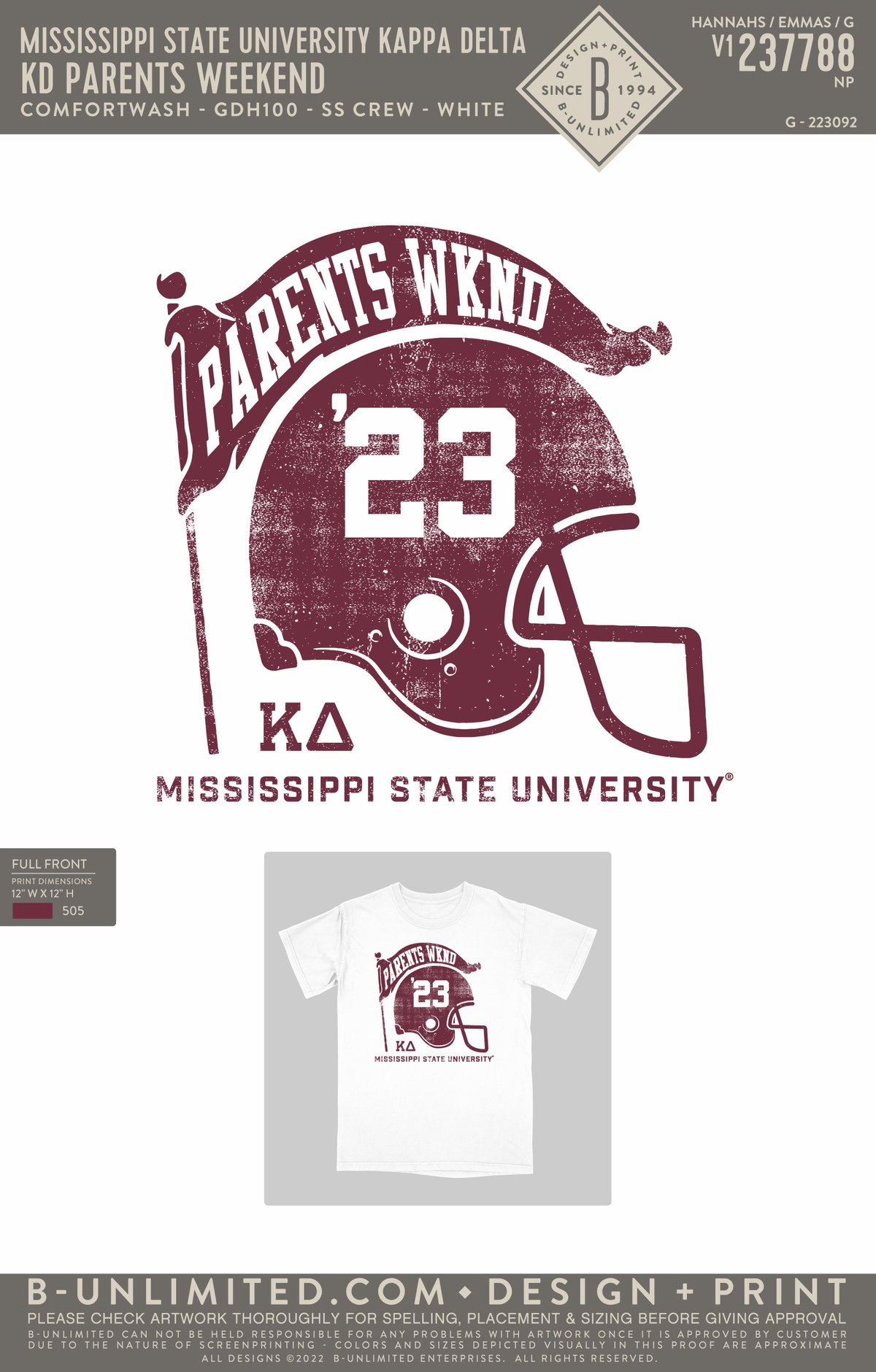Mississippi State University Kappa Delta - KD Parents Weekend (EOYFALL23) - CW - GDH100 - SS Crew - White