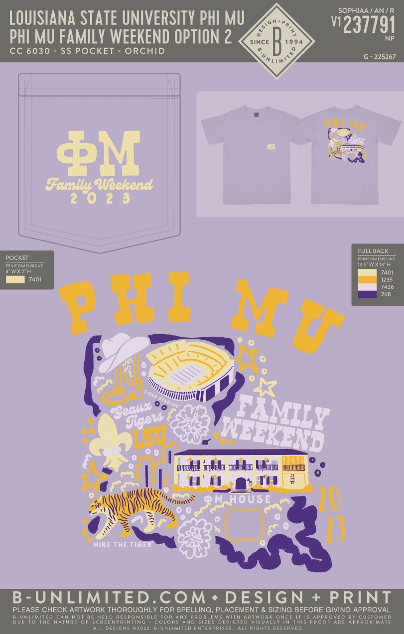 Louisiana State University Phi Mu - Phi Mu Family Weekend Option 2 - CC - 6030 - SS Pocket - Orchid