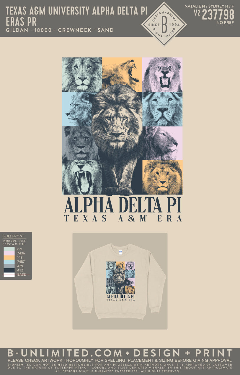 Texas A&M University Alpha Delta Pi - Eras PR - Gildan - 18000 - Sweatshirt - Sand