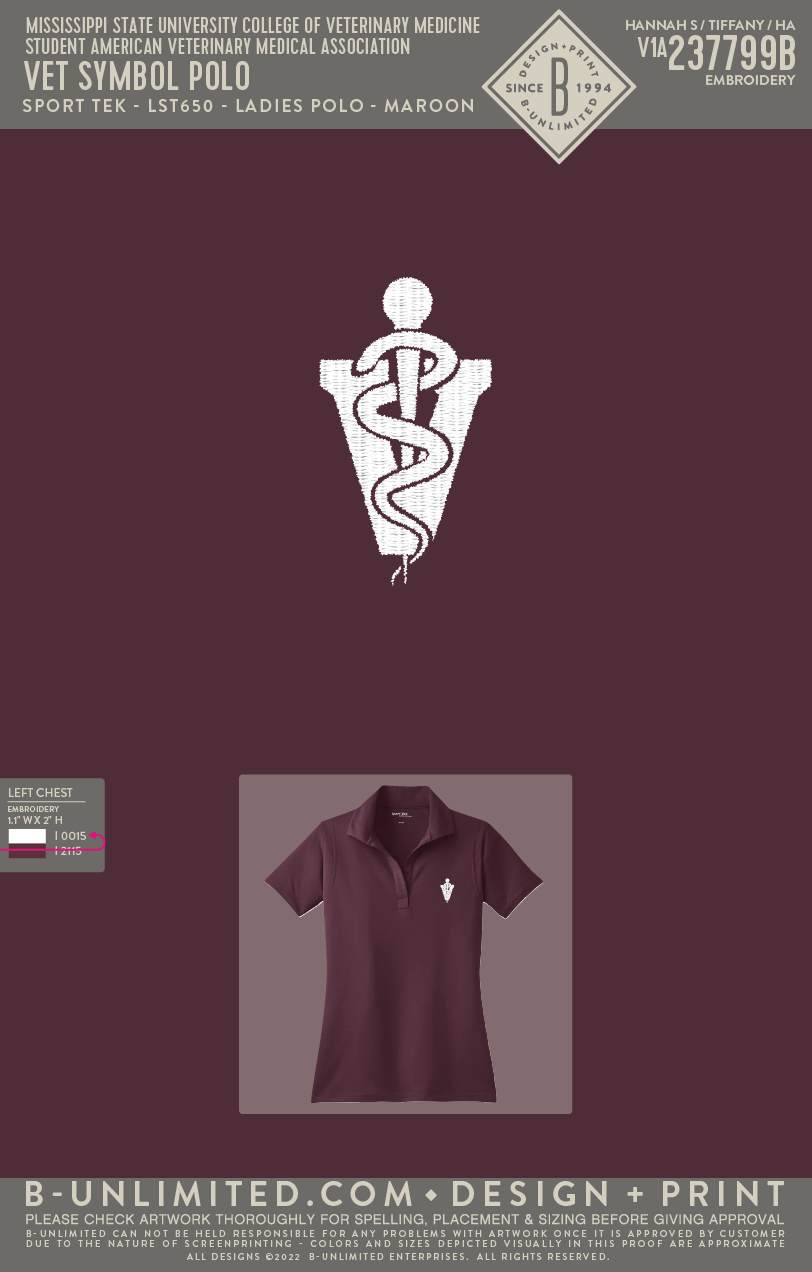 Mississippi State University College of Vet Med SAVMA - Vet Symbol Polo (Womens) - Sport Tek - LST650 - Ladies Polo - Maroon