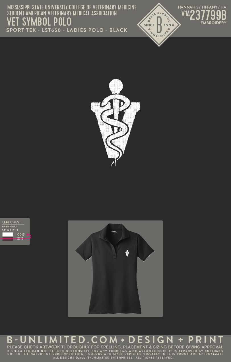 Mississippi State University College of Vet Med SAVMA - Vet Symbol Polo (Womens) - Sport Tek - LST650 - Ladies Polo - Black