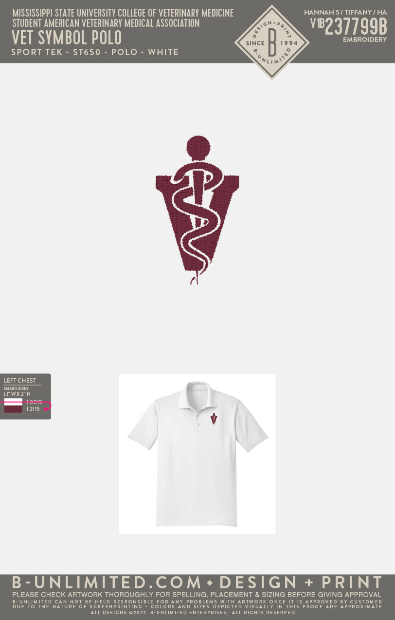 Mississippi State University College of Vet Med SAVMA - Vet Symbol Polo - Sport Tek - ST650 - Polo - White