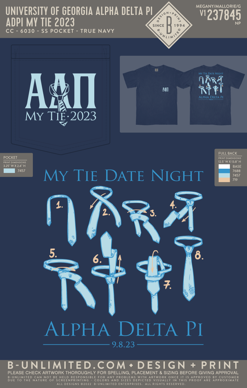UGA ADPI - ADPI My Tie 2023 (EOYFALL23) - CC - 6030 - SS Pocket - True Navy