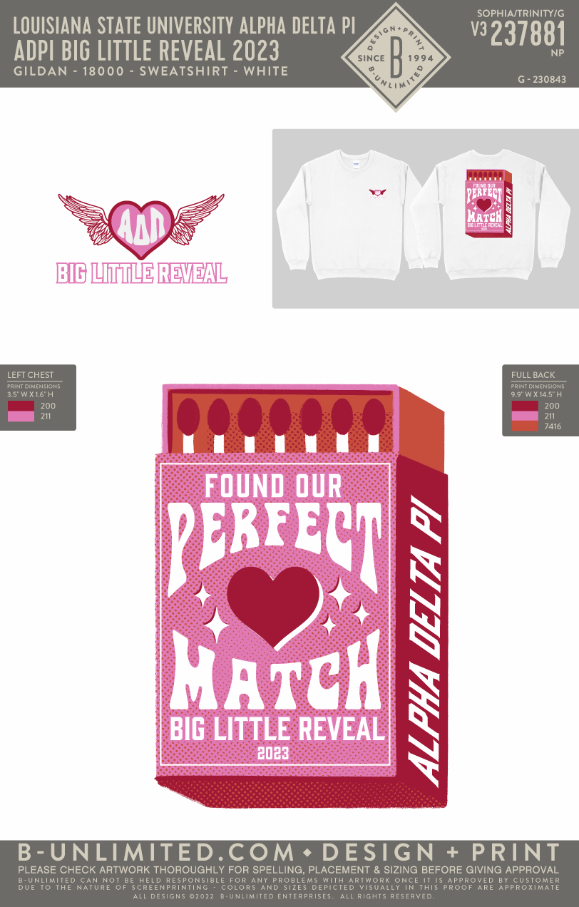 Louisiana State University Alpha Delta Pi - ADPI Big Little Reveal 2023 - Gildan - 18000 - Sweatshirt - White