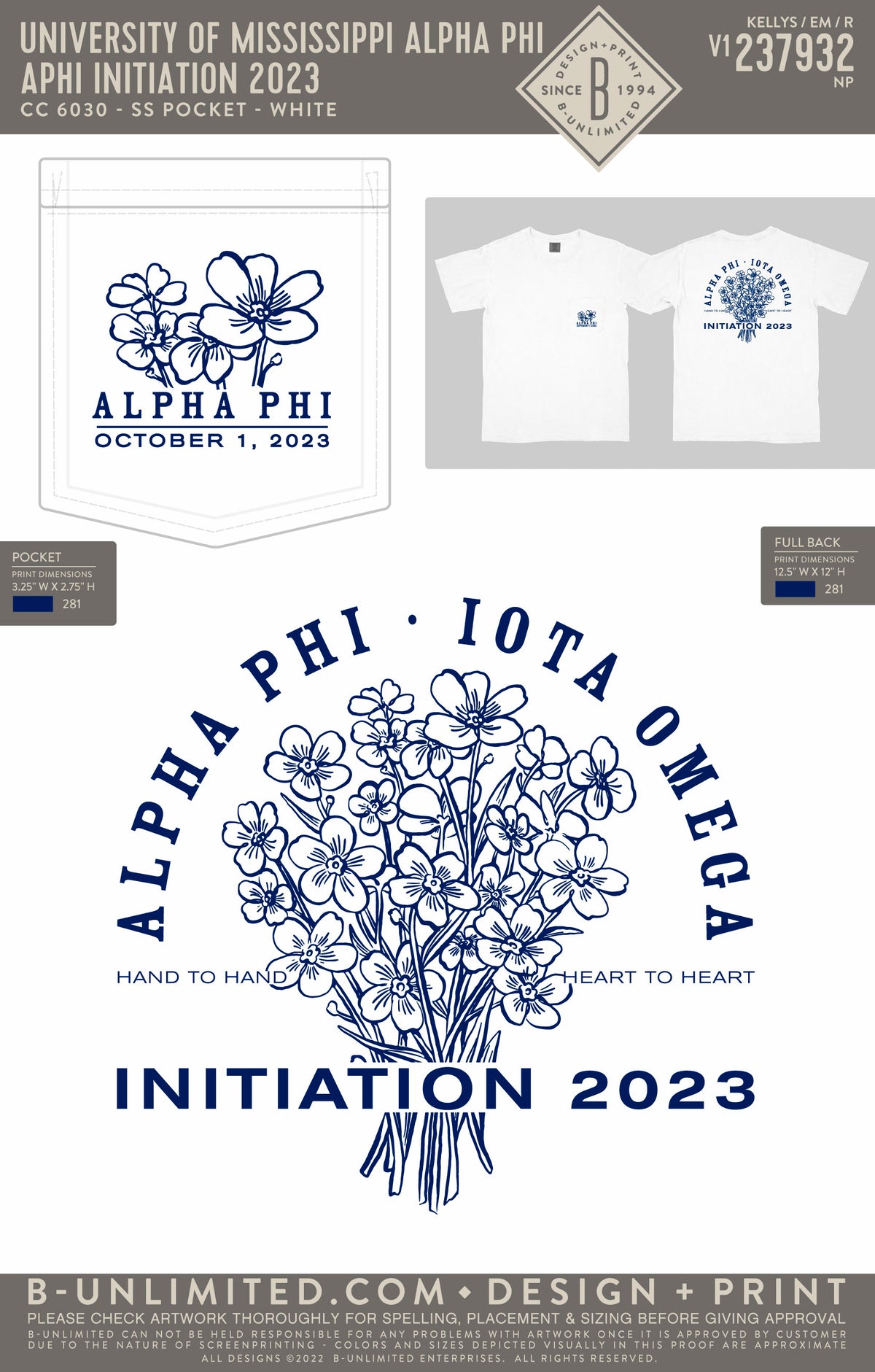 University of Mississippi Alpha Phi - Aphi Initiation 2023 - CC - 6030 - SS Pocket - White