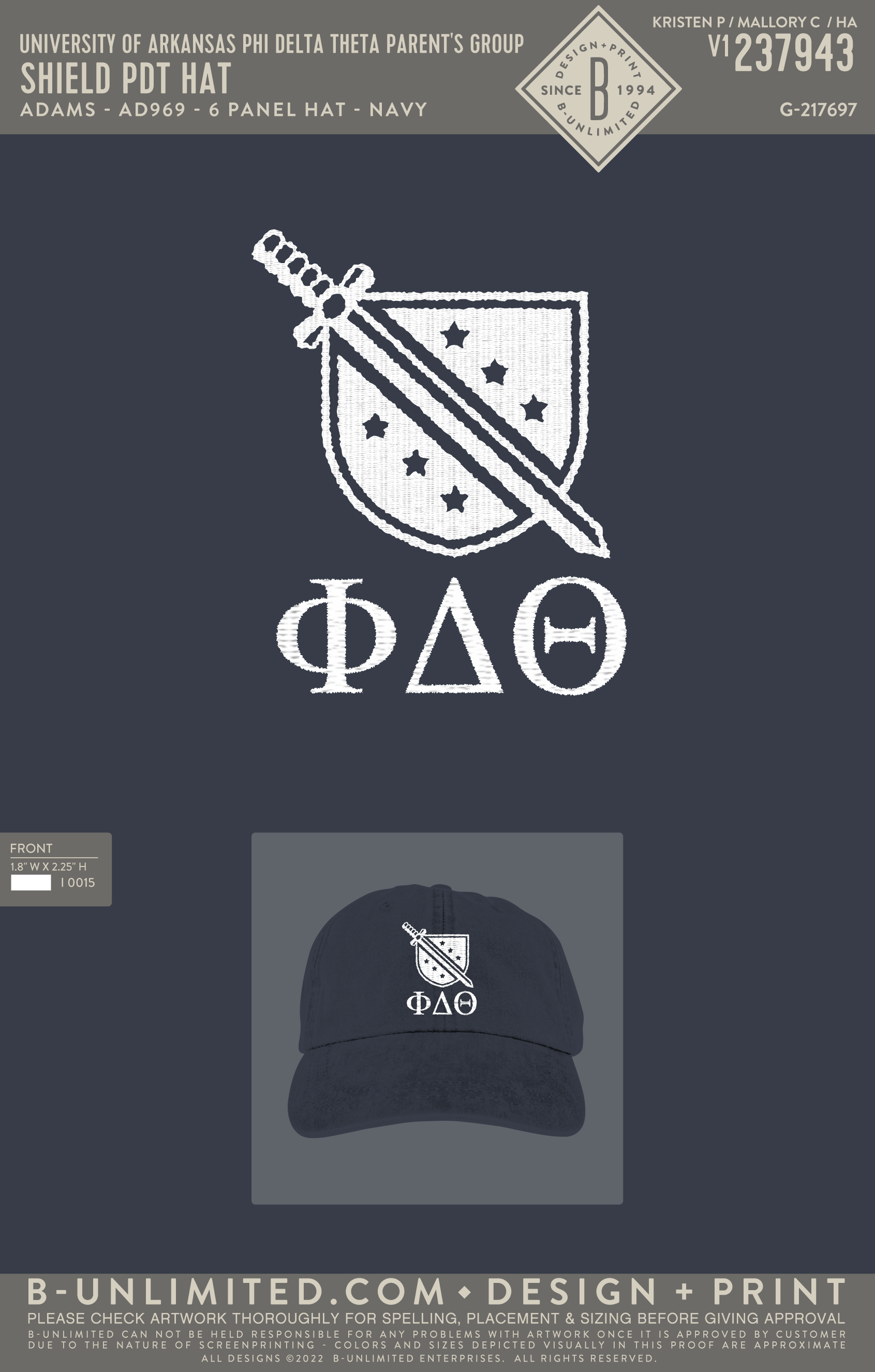 University of Arkansas Phi Delta Theta Parent's Group - Shield PDT Hat - Adams - AD969 - Hat - Navy