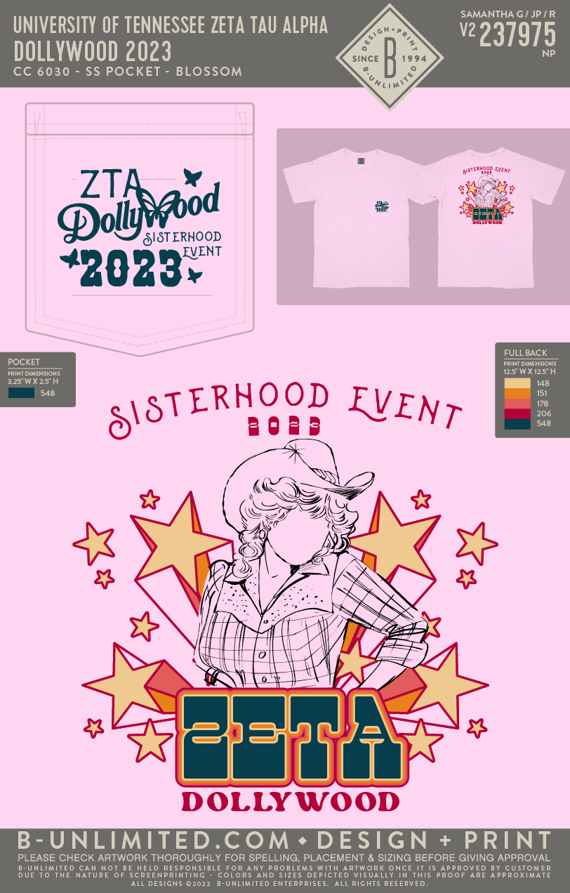 University of Tennessee Zeta Tau Alpha - Dollywood 2023 - CC - 6030 - SS Pocket - Blossom