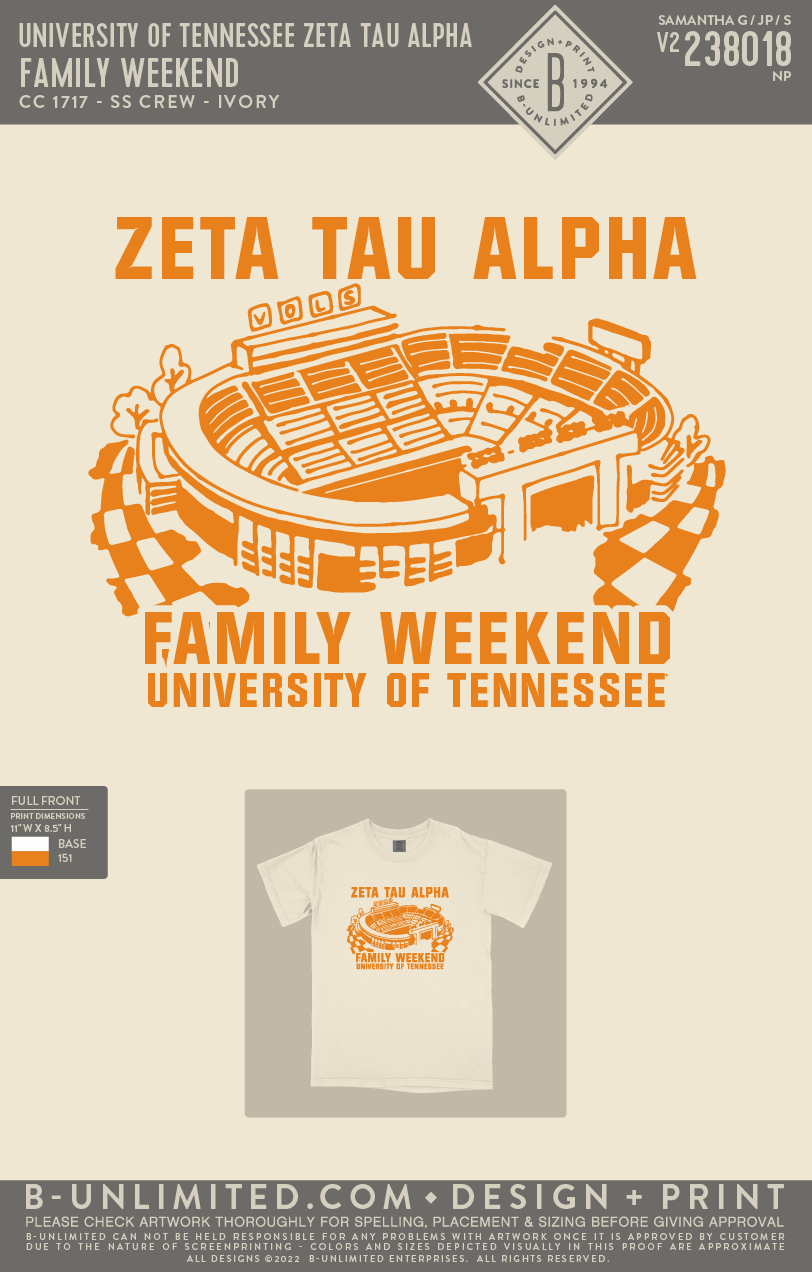 University of Tennessee Zeta Tau Alpha - Family Weekend - CC - 1717 - SS Crew - Ivory