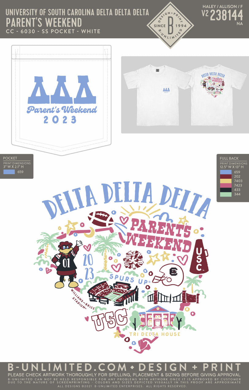 University of South Carolina Delta Delta Delta - Parent's Weekend - CC - 6030 - SS Pocket - White