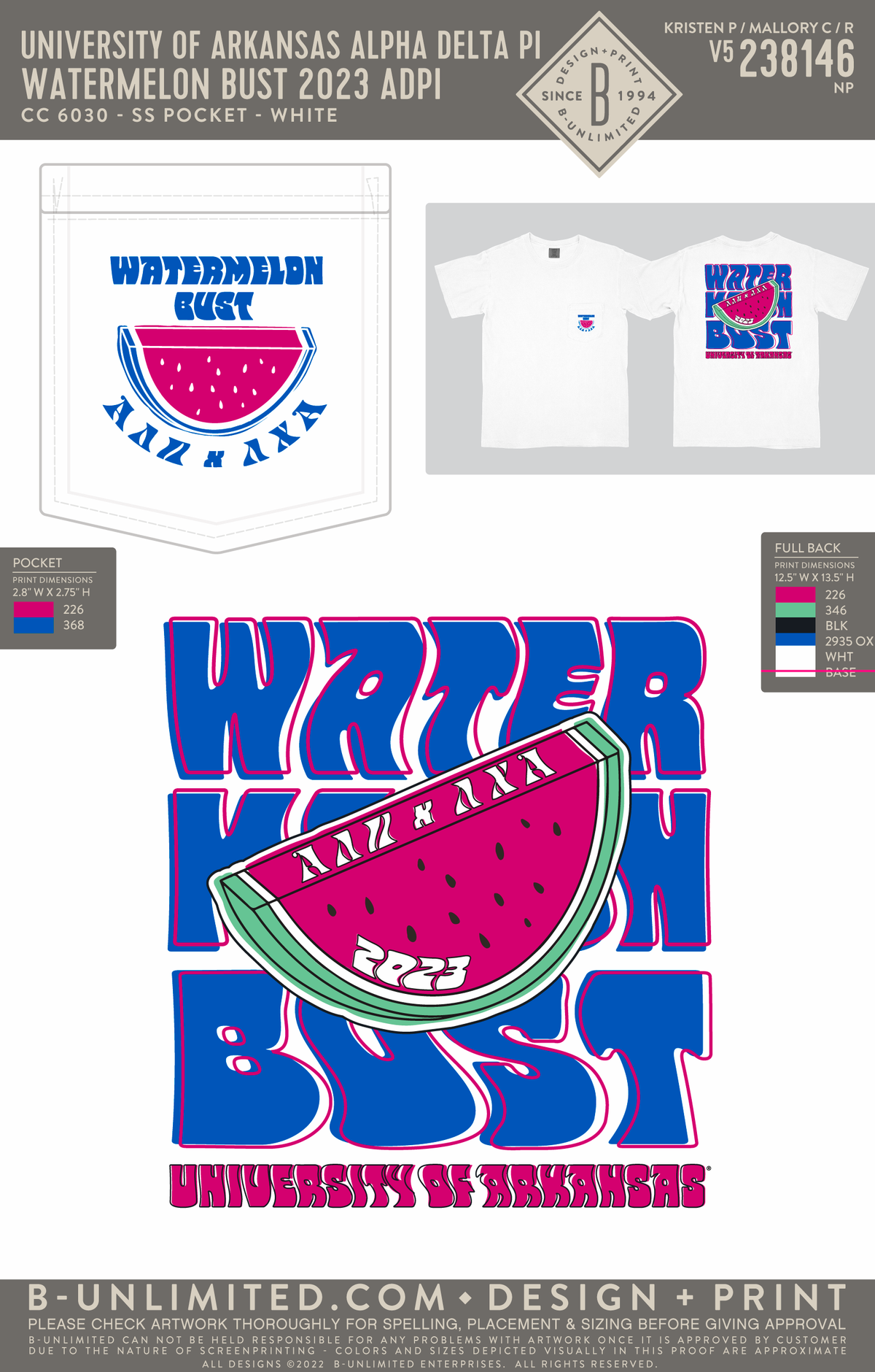 University of Arkansas Alpha Delta Pi - Watermelon bust 2023 adpi - CC - 6030 - SS Pocket - White