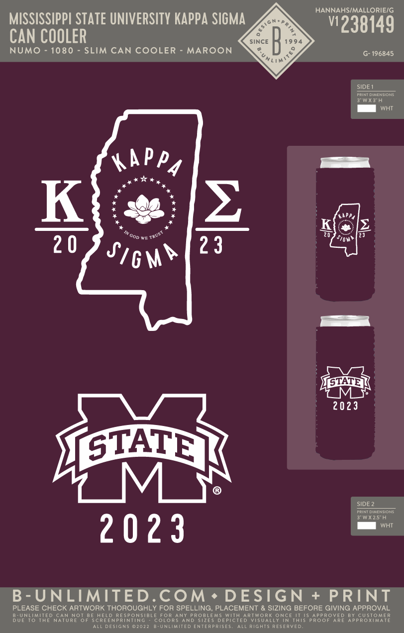 Mississippi State University Kappa Sigma - Can Cooler - Numo - 1080 - Slim Can Cooler - Maroon
