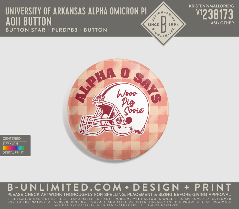 University of Arkansas Alpha Omicron Pi - AOII Button - Button Star - PLRDPB3 - Button - White