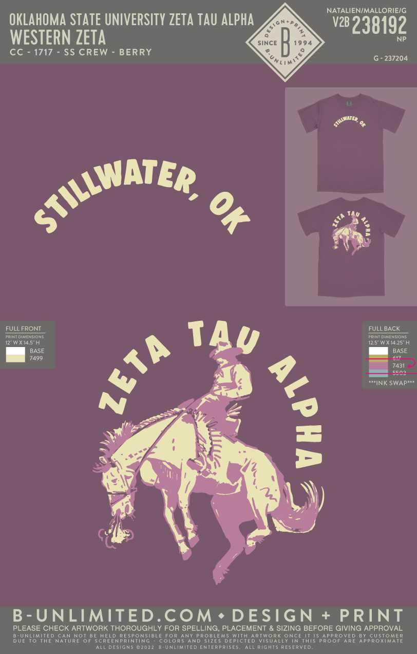 Oklahoma State University Zeta Tau Alpha - Western Zeta - CC - 1717 - SS Crew - Berry