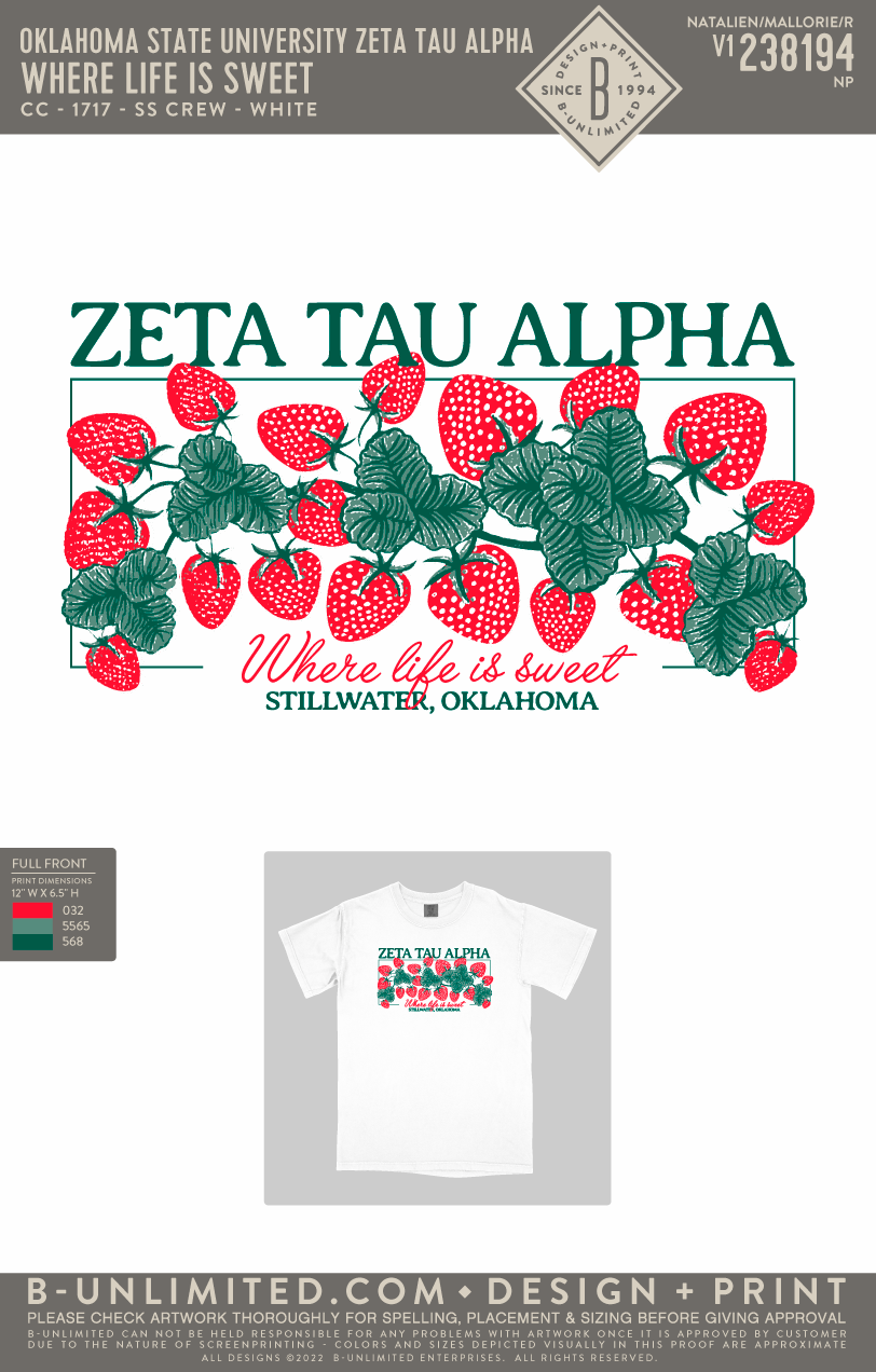 Oklahoma State University Zeta Tau Alpha - Where Life is Sweet - CC - 1717 - SS Crew - White