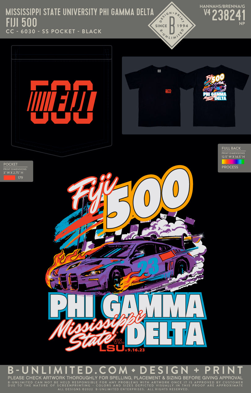 Mississippi State University Phi Gamma Delta - Fiji 500 - CC - 6030 - SS Pocket - Black