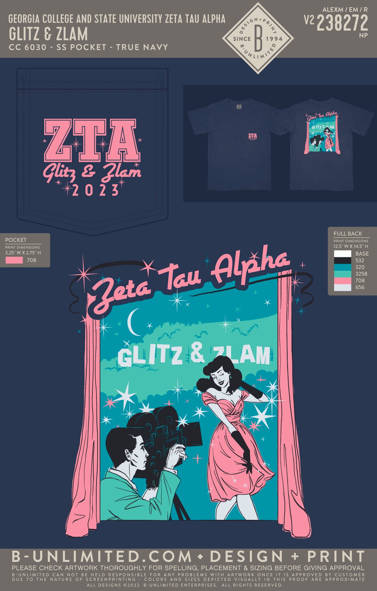 Georgia College and State University Zeta Tau Alpha - Glitz & Zlam - CC - 6030 - SS Pocket - True Navy