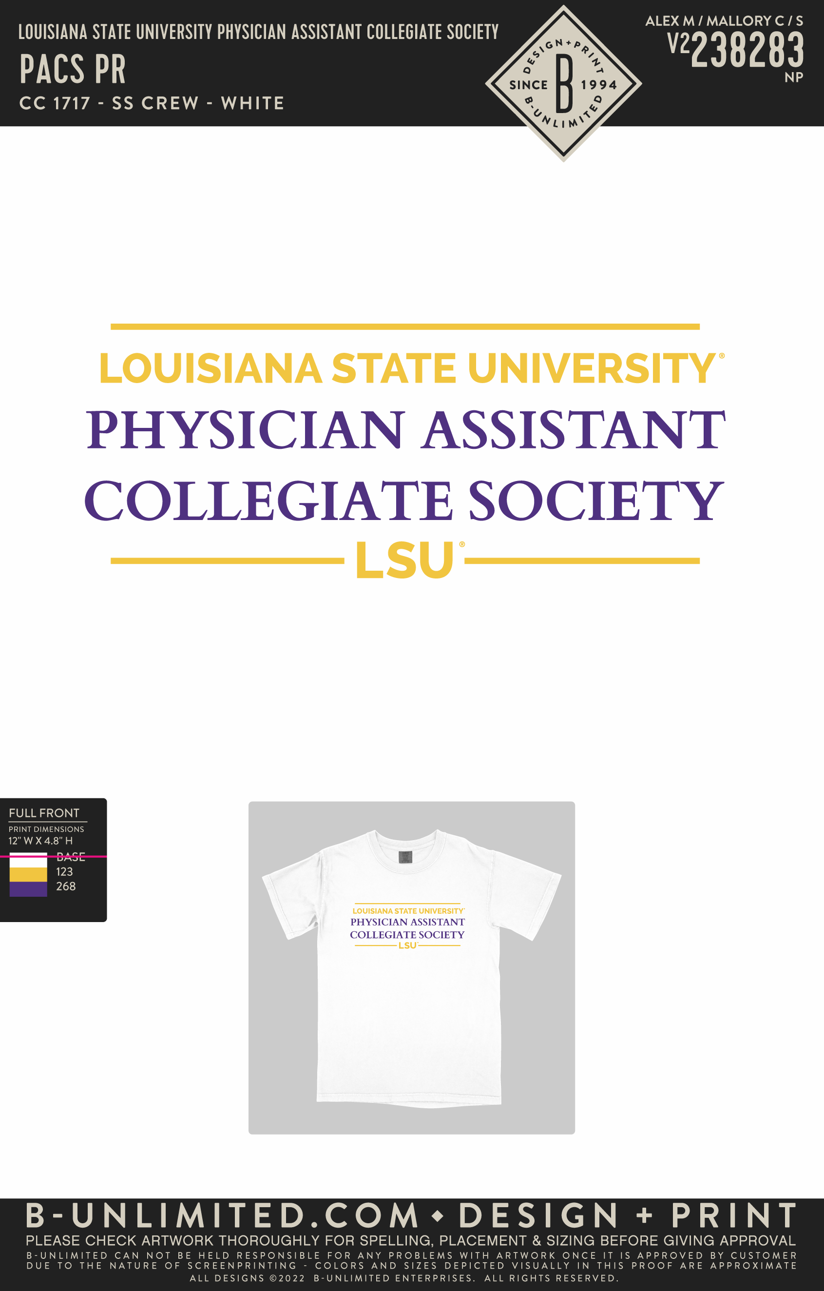 Louisiana State University Physician Assistant Collegiate Society - PACS PR - CC - 1717 - SS Crew - White
