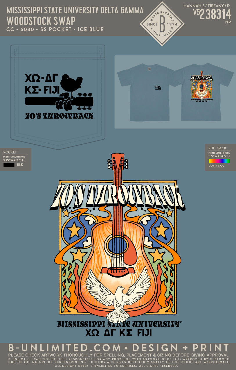 Mississippi State University Chi Omega - Woodstock Swap (Chi O) - CC - 6030 - SS Pocket - Ice Blue