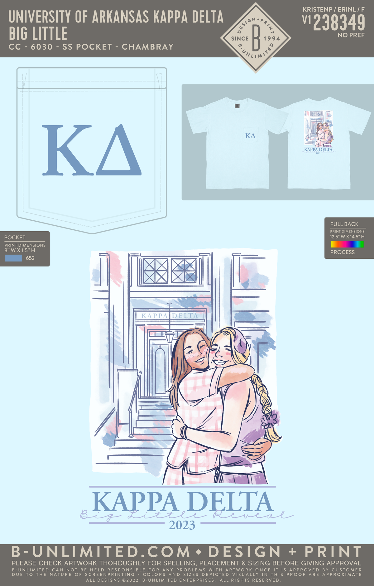 University of Arkansas Kappa Delta - Big Little - CC - 6030 - SS Pocket - Chambray