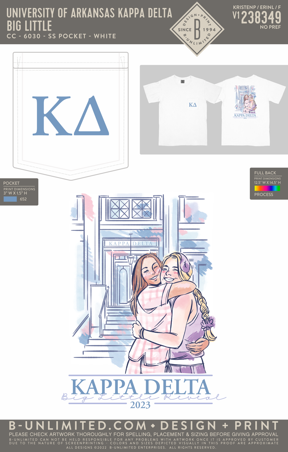 University of Arkansas Kappa Delta - Big Little - CC - 6030 - SS Pocket - White