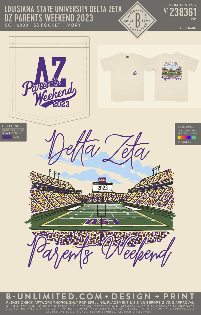Louisiana State University Delta Zeta - DZ Parents Weekend 2023 - CC - 6030 - SS Pocket - Ivory