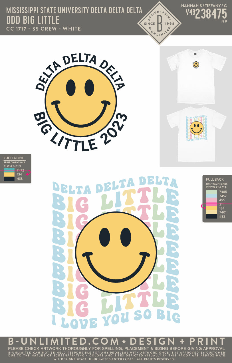 Mississippi State University Delta Delta Delta - DDD Big Little - CC - 1717 - SS Crew - White